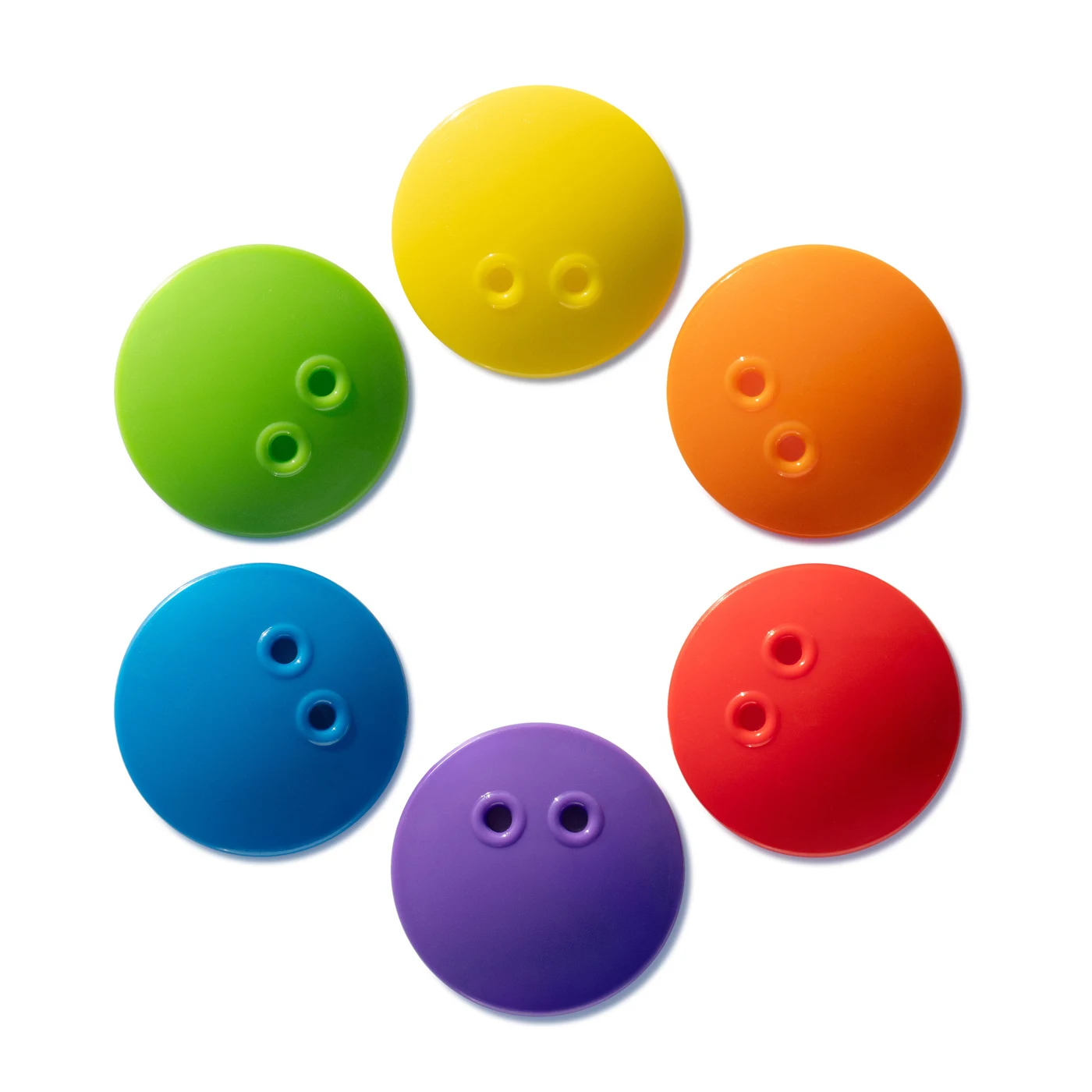 MOLUK Bilibo Dots · Classic 36-piece set — 6 red, 6 blue, 6 yellow, 6 green, 6 orange, 6 purple