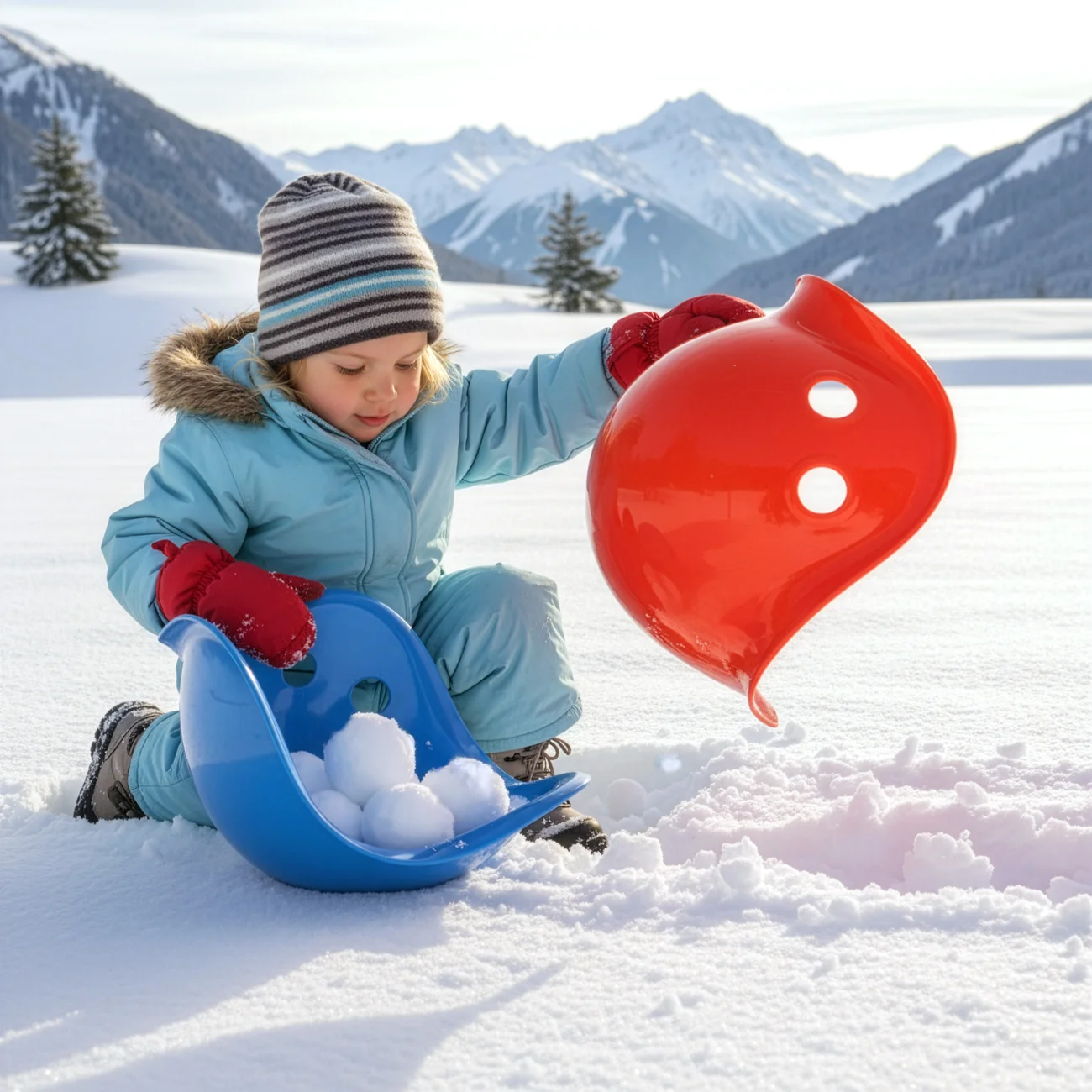 MOLUK Bilibo Midi · Rainbow 6-piece set — Midi shells taking part in supervised snow play.
