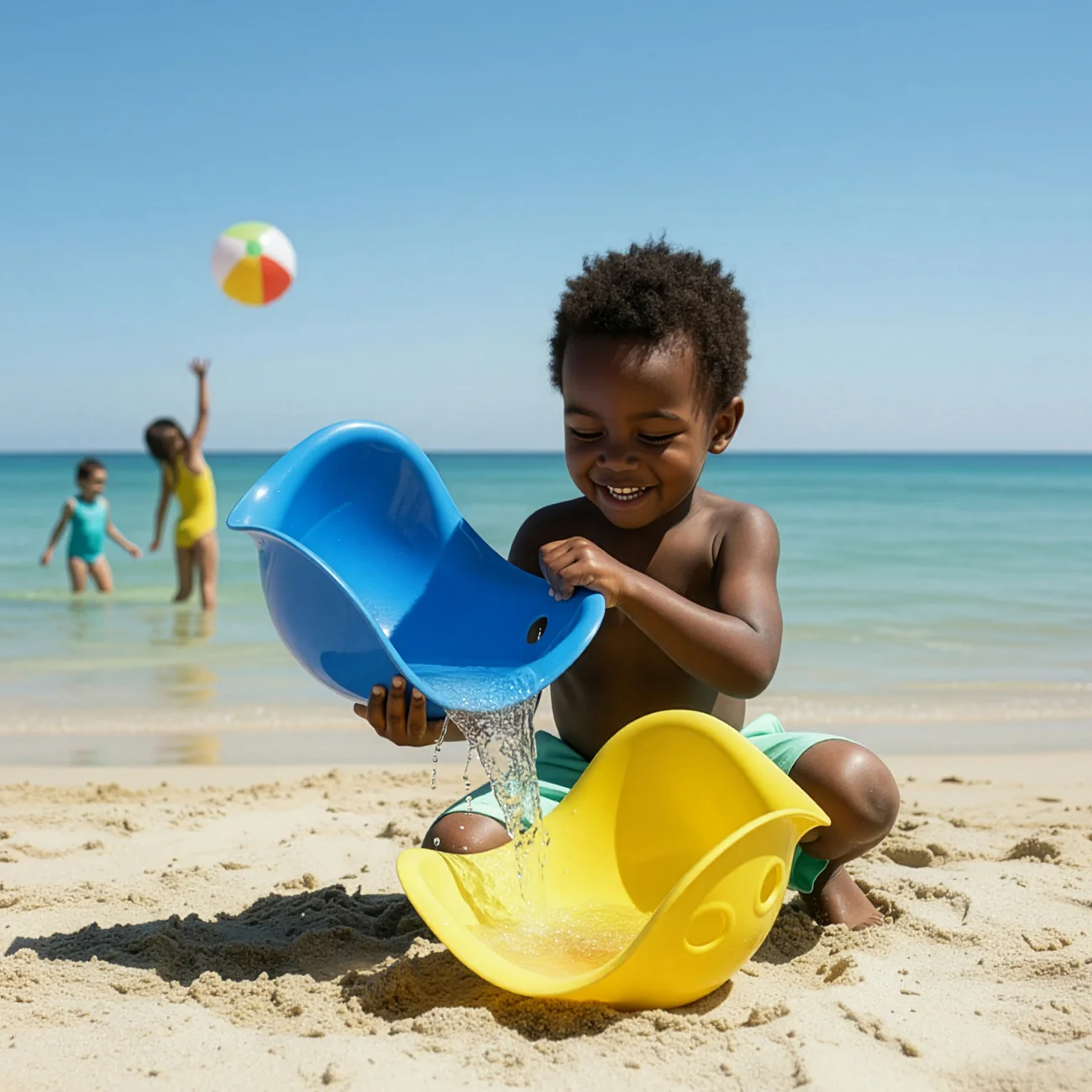 MOLUK Bilibo Midi · Rainbow 6-piece set — Midi shells used for pouring and filling at the beach.