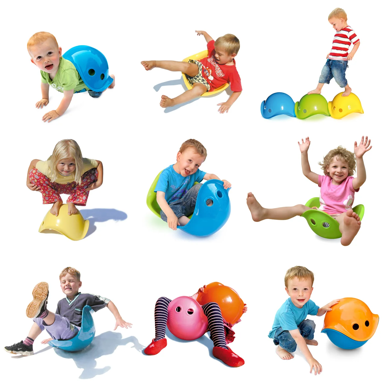 MOLUK Bilibo · Classic 12-piece assortment — Different ways children can sit, move and invent with Bilibo.