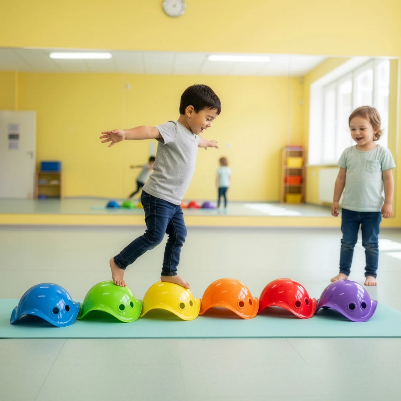 MOLUK Bilibo Midi · Rainbow 6-piece set — The six Midi colours in supervised group play.